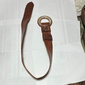 Brown Leather Wide Belt with Unique Buckle